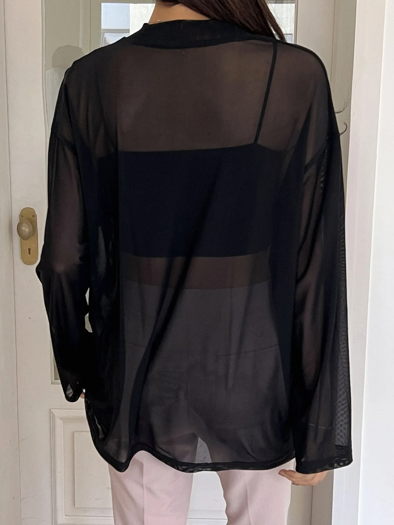 SHEIN DAZY Mock Neck Drop Shoulder Sheer Top Without Tube Top