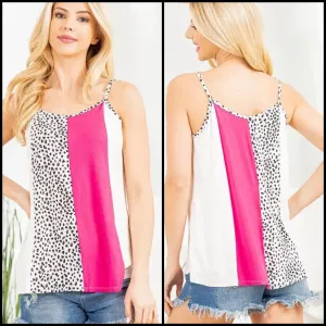 SLEEVELESS V NECK ANIMAL PRINT AND MULTI COLOR BLOCK TOP