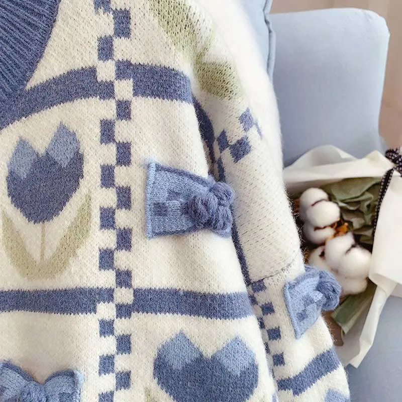Soft Gentle Bowknot College Style Knitted Women's Cardigan