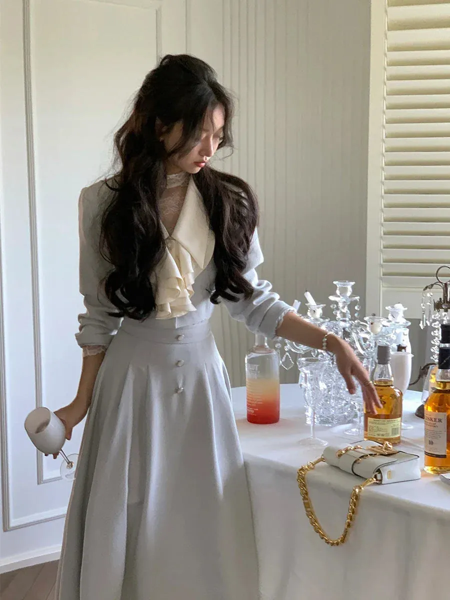 srczz  -  Women Spring Elegant Casual Skirts Suit Vintage Chic Jackets Coat A-Line Saya 2 Pieces Set Female Party Birthday Clothes Outfits