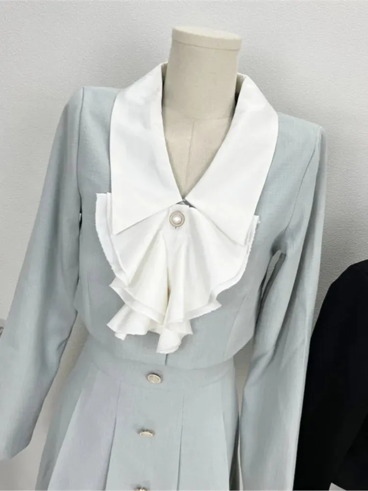 srczz  -  Women Spring Elegant Casual Skirts Suit Vintage Chic Jackets Coat A-Line Saya 2 Pieces Set Female Party Birthday Clothes Outfits