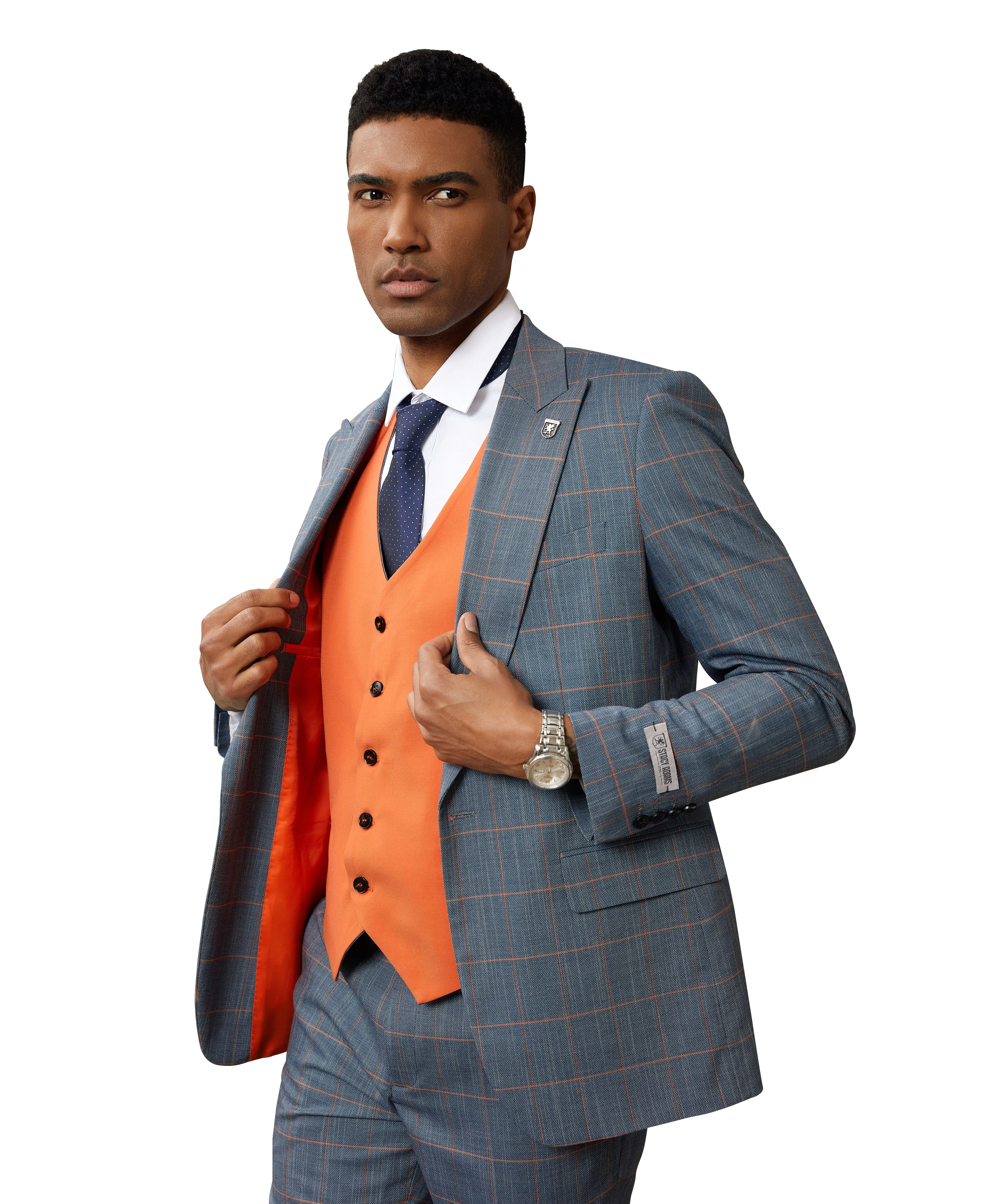 Stacy Adams Hybrid Fit Reversible Vested Suit, Blue Grey