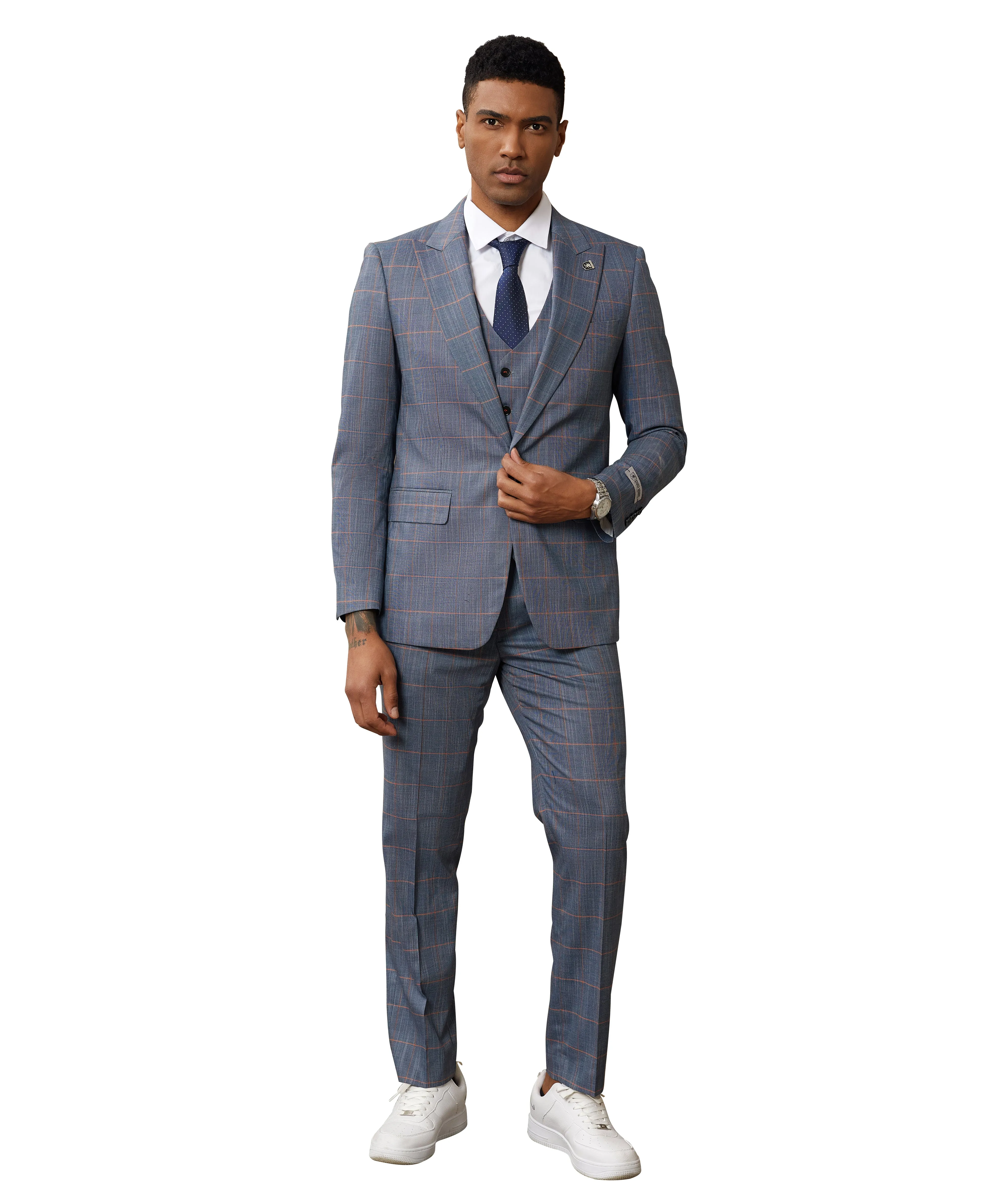 Stacy Adams Hybrid Fit Reversible Vested Suit, Blue Grey