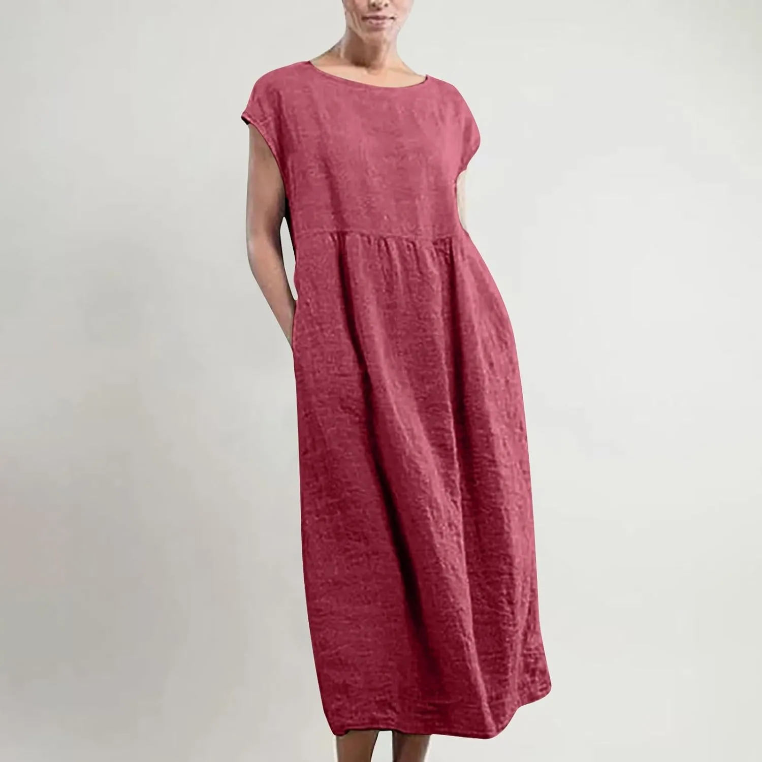 Summer Dresses for Women 2025 Plus Size Cotton Linen Beach Dress Casual A-Line Sleeveless Midi Sundress with Pockets