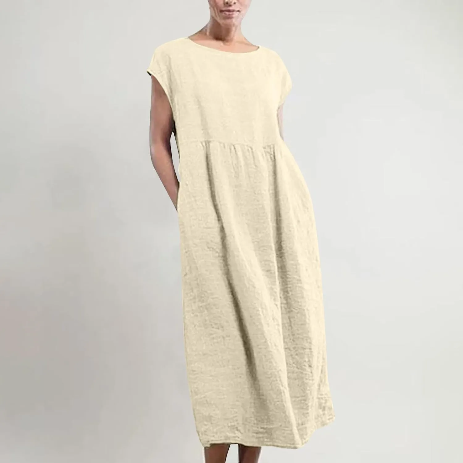 Summer Dresses for Women 2025 Plus Size Cotton Linen Beach Dress Casual A-Line Sleeveless Midi Sundress with Pockets