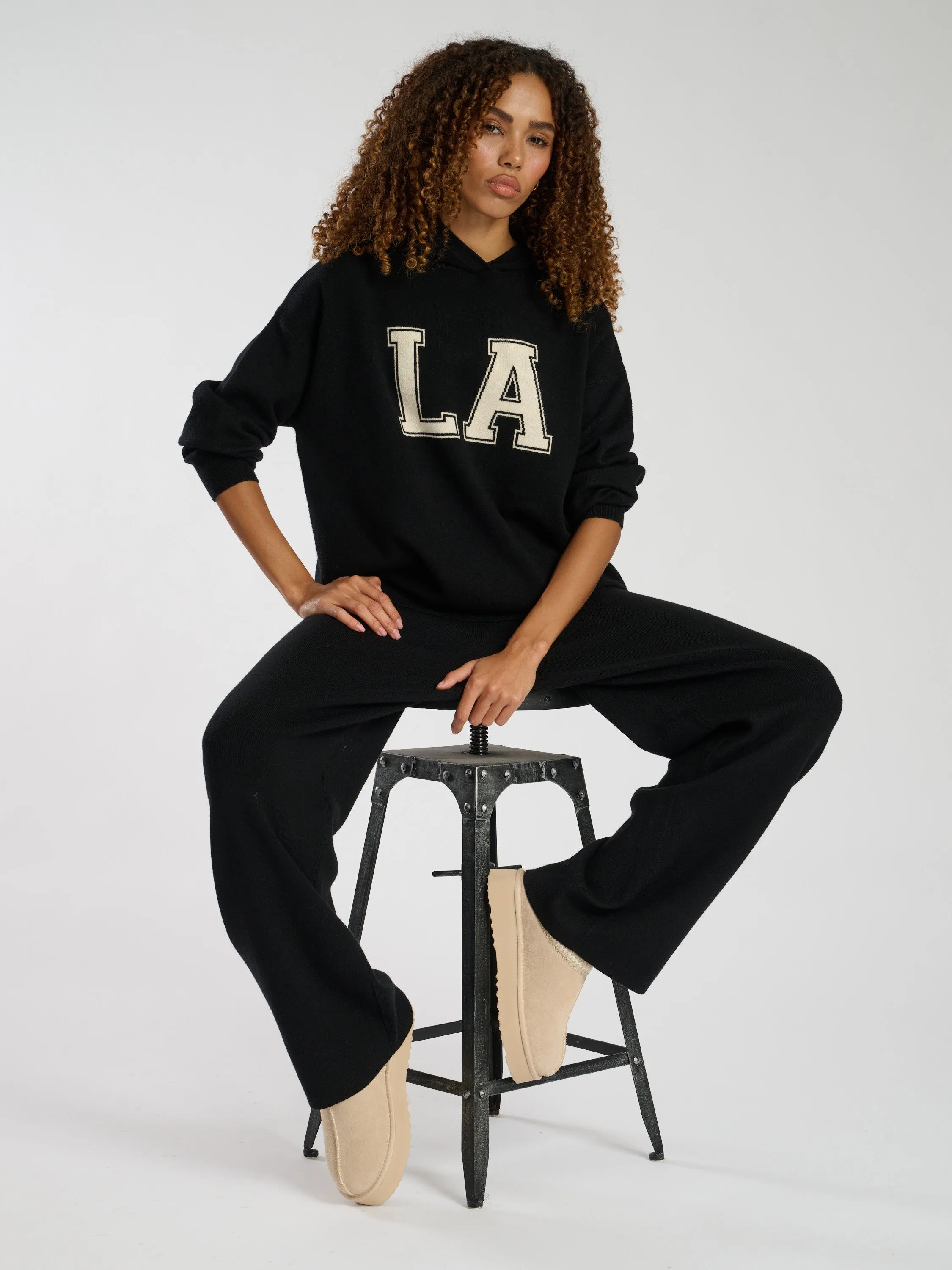 The 'Homely' wide leg knitted joggers in black