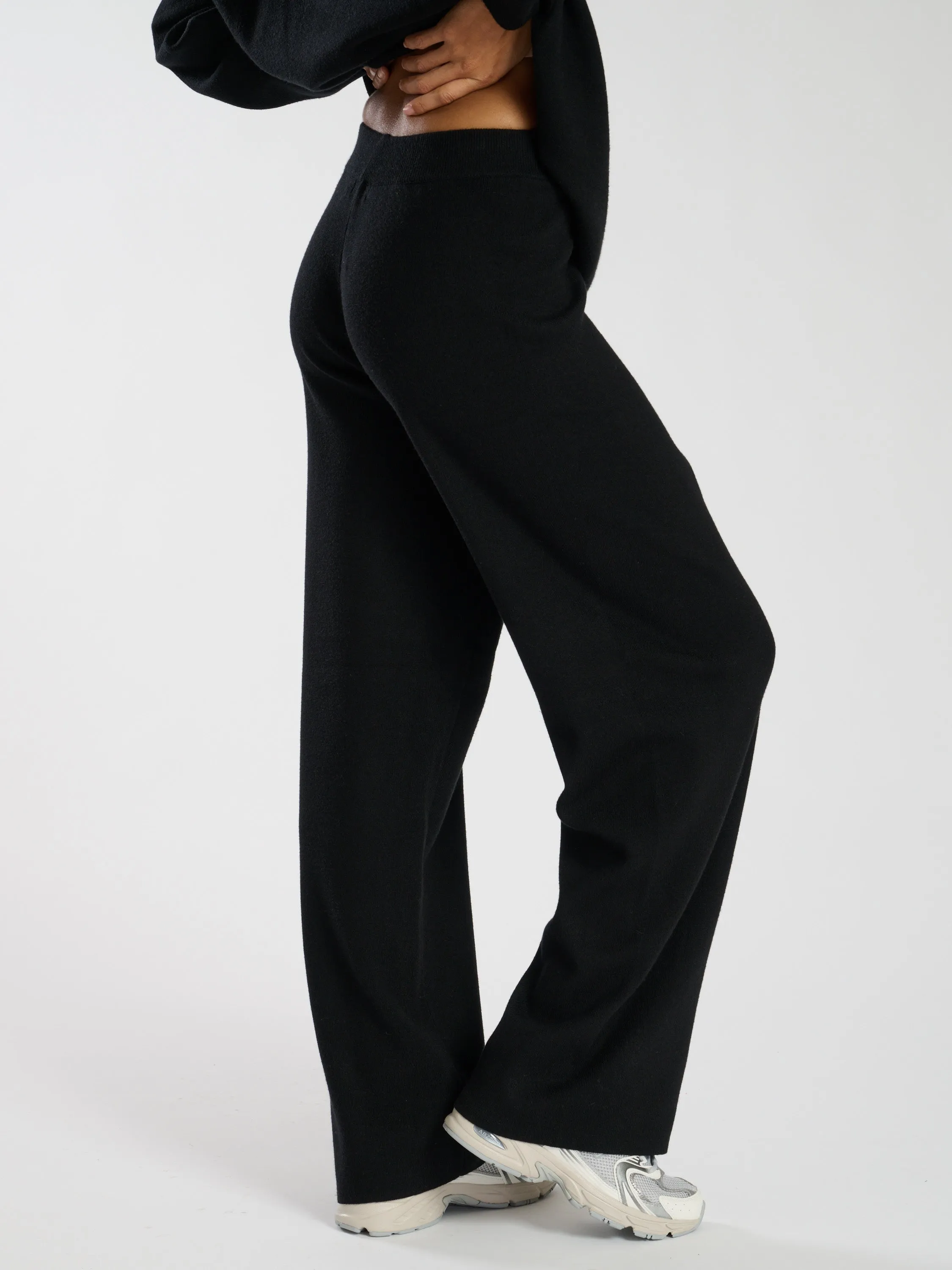 The 'Homely' wide leg knitted joggers in black