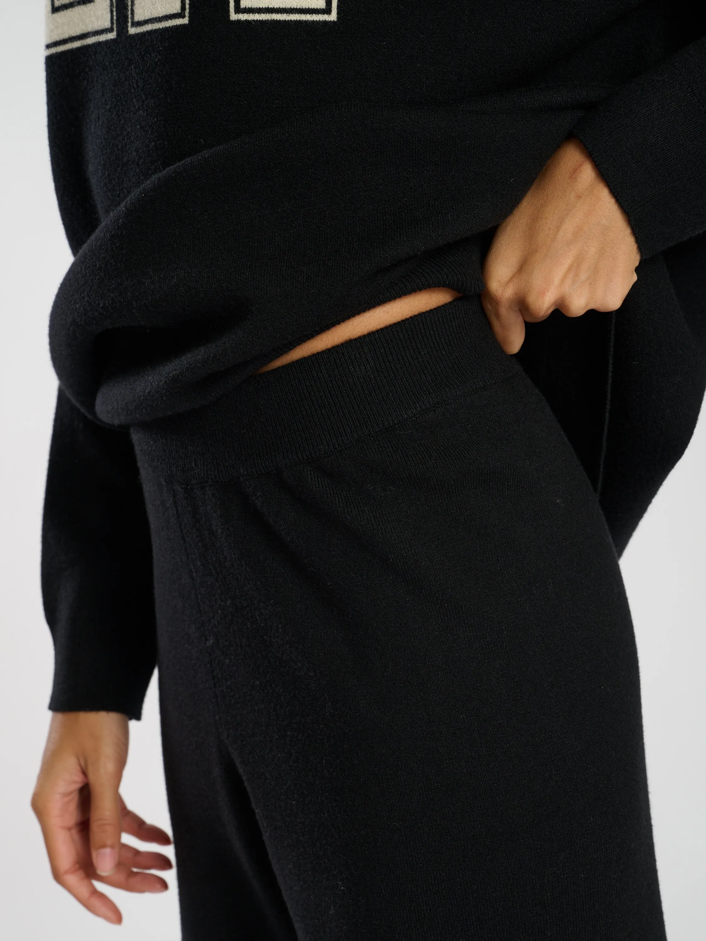 The 'Homely' wide leg knitted joggers in black