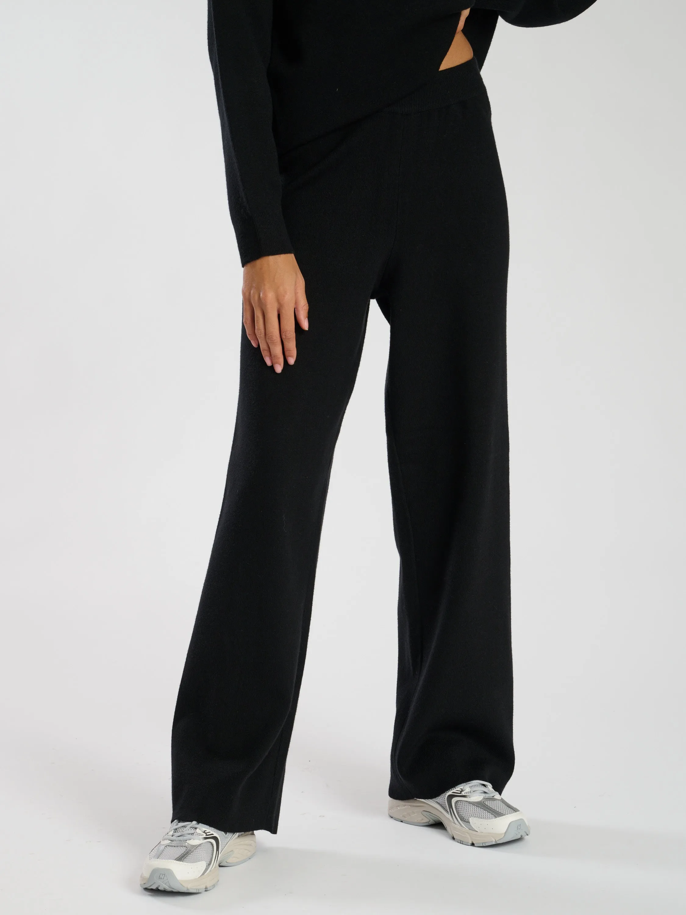 The 'Homely' wide leg knitted joggers in black