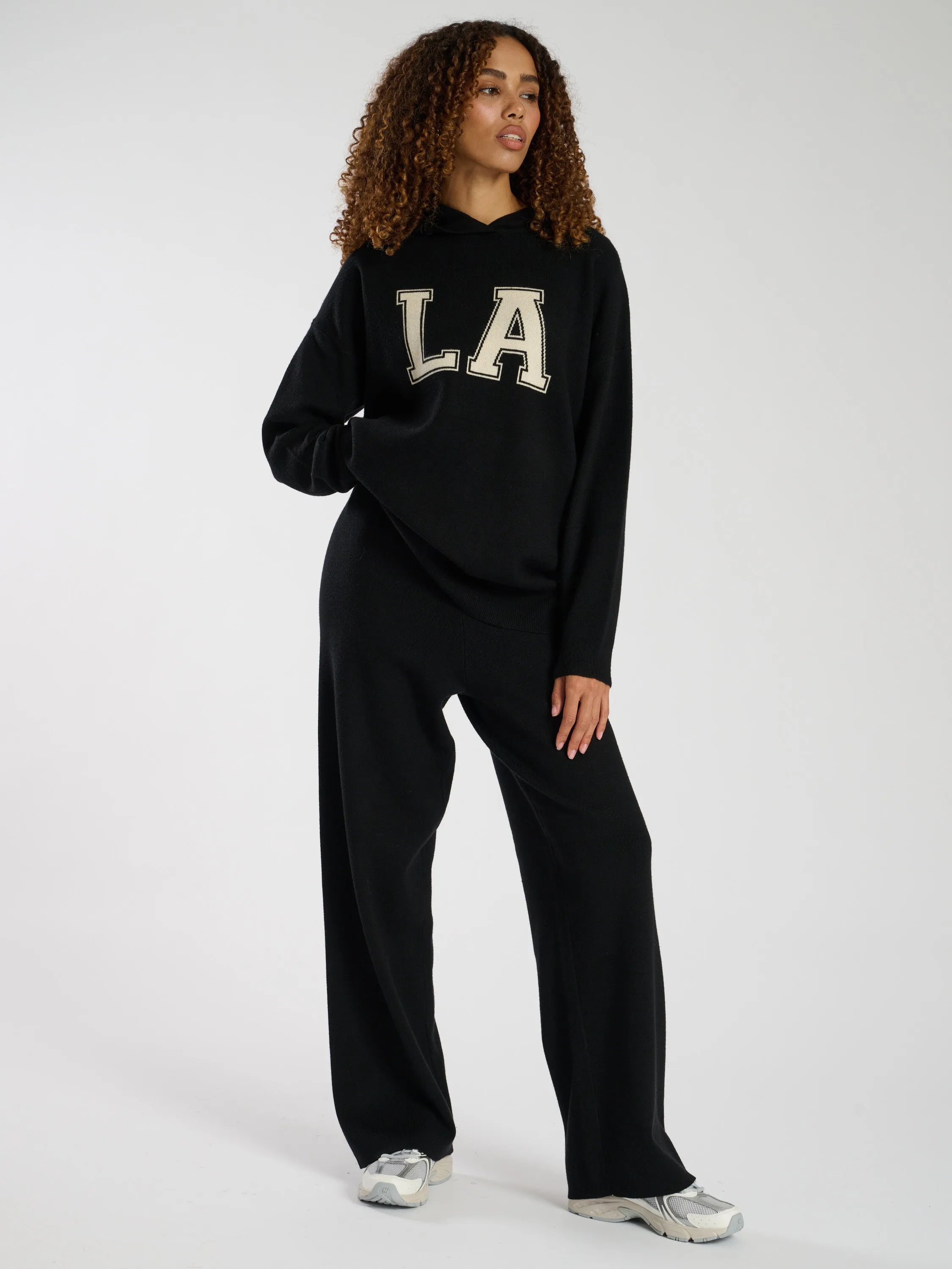 The 'Homely' wide leg knitted joggers in black
