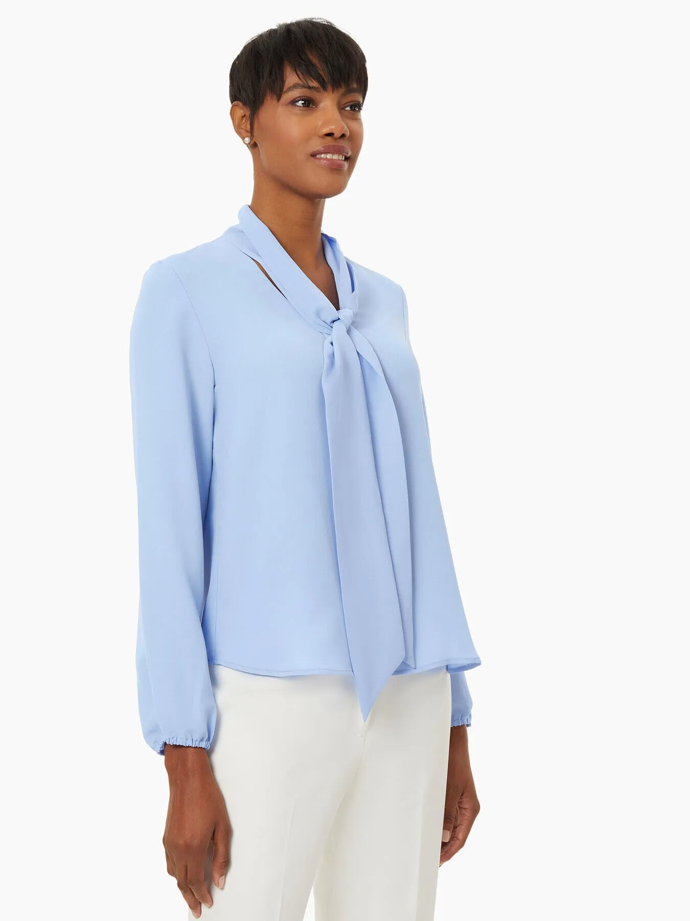 Tie Neck Long Sleeve Jasper Crepe Blouse