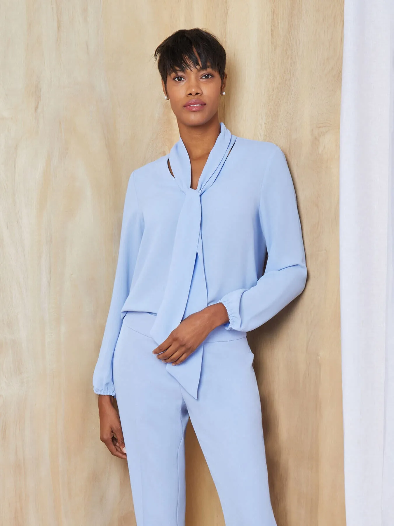 Tie Neck Long Sleeve Jasper Crepe Blouse
