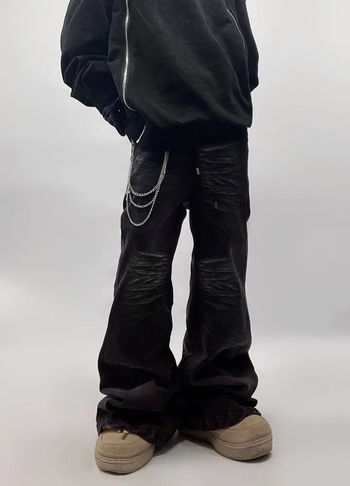 【UUCSCC】Clear wash processed sharp silhouette denim pants  US0087
