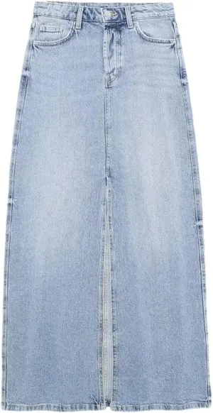 Woman Denim Long Skirt High Waist Midi Skirts Slit Jeans Skirts Streetwear Skirts