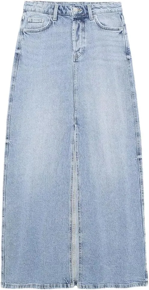 Woman Denim Long Skirt High Waist Midi Skirts Slit Jeans Skirts Streetwear Skirts
