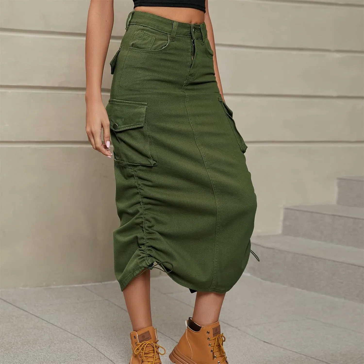 Women Elegant Skirt Long Skirt with Slit for Womens Autumn Retro Solid Midi Skirts with Pocket Pencil Skirt for