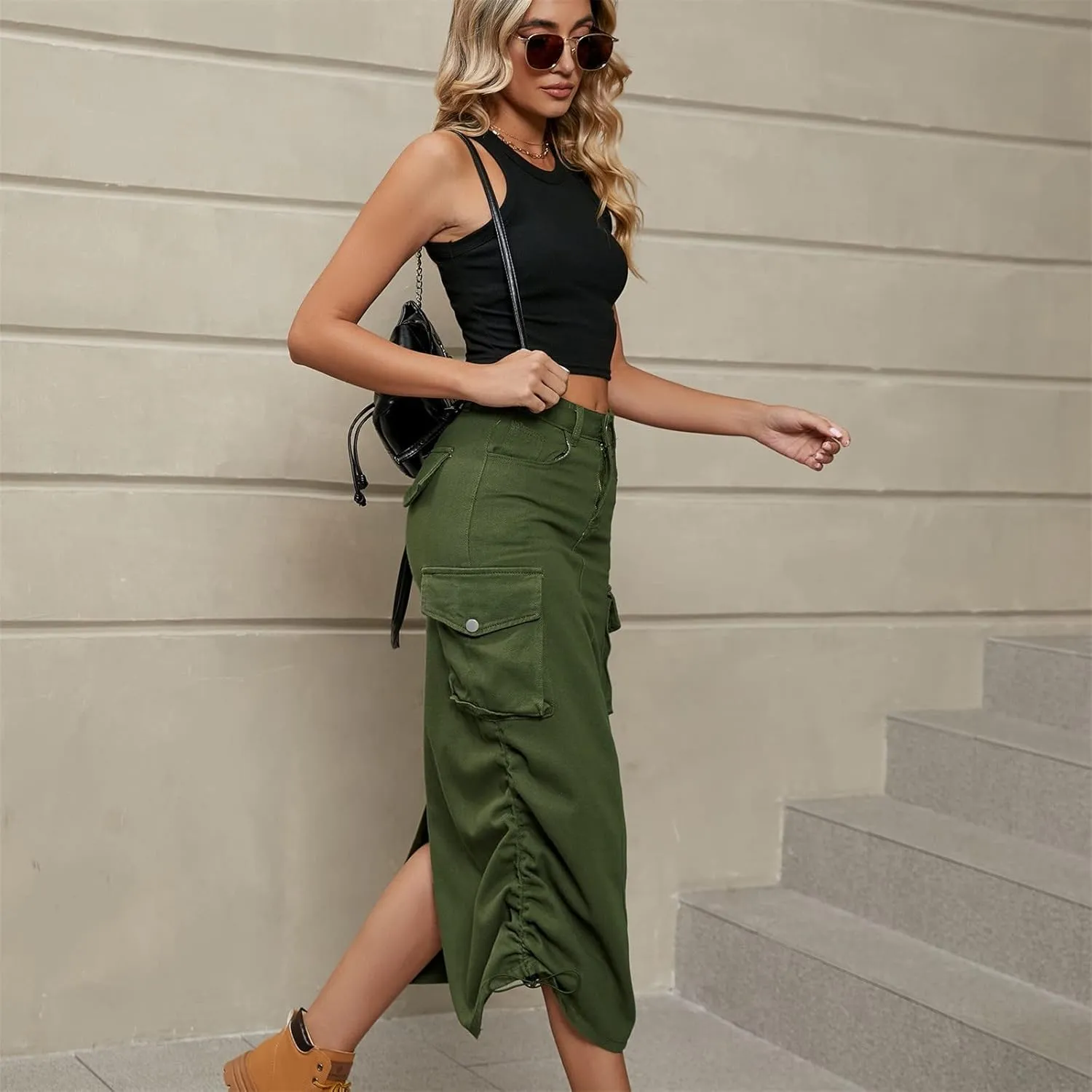 Women Elegant Skirt Long Skirt with Slit for Womens Autumn Retro Solid Midi Skirts with Pocket Pencil Skirt for