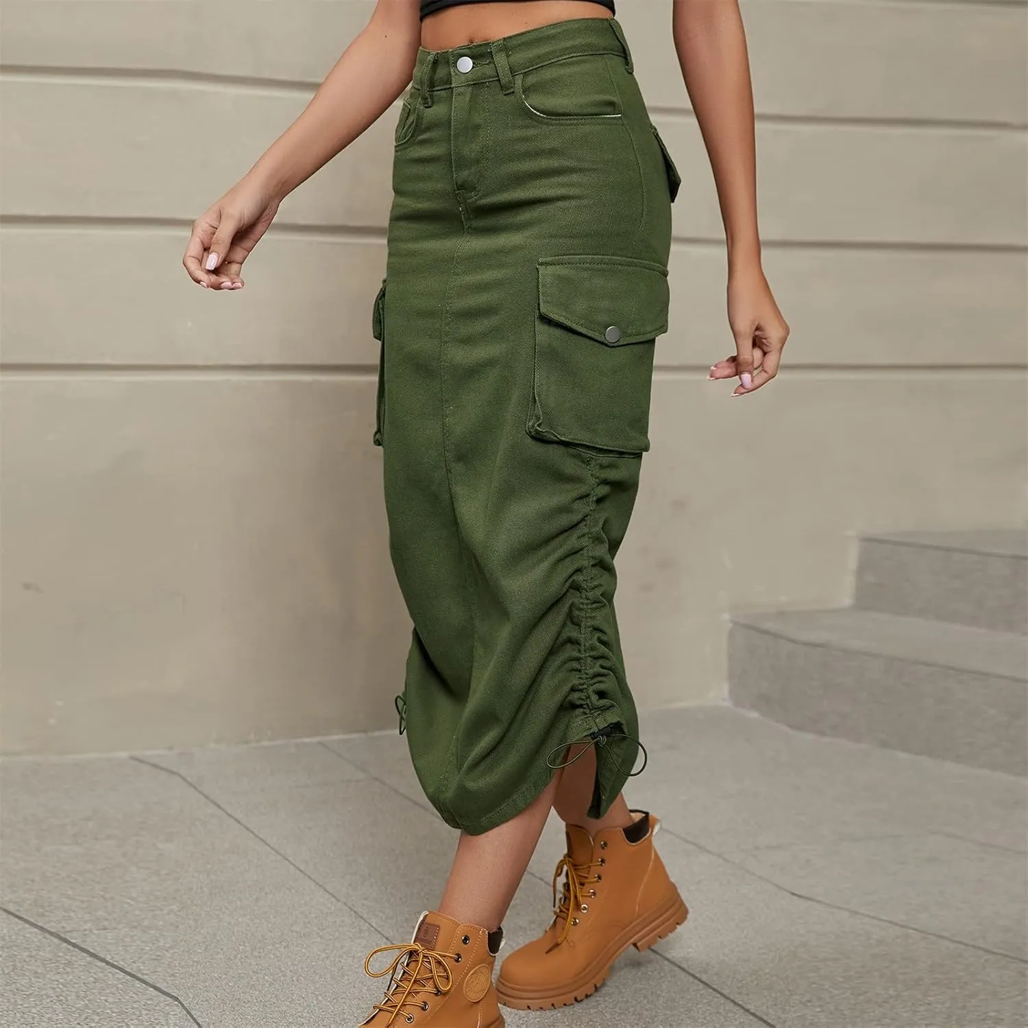 Women Elegant Skirt Long Skirt with Slit for Womens Autumn Retro Solid Midi Skirts with Pocket Pencil Skirt for