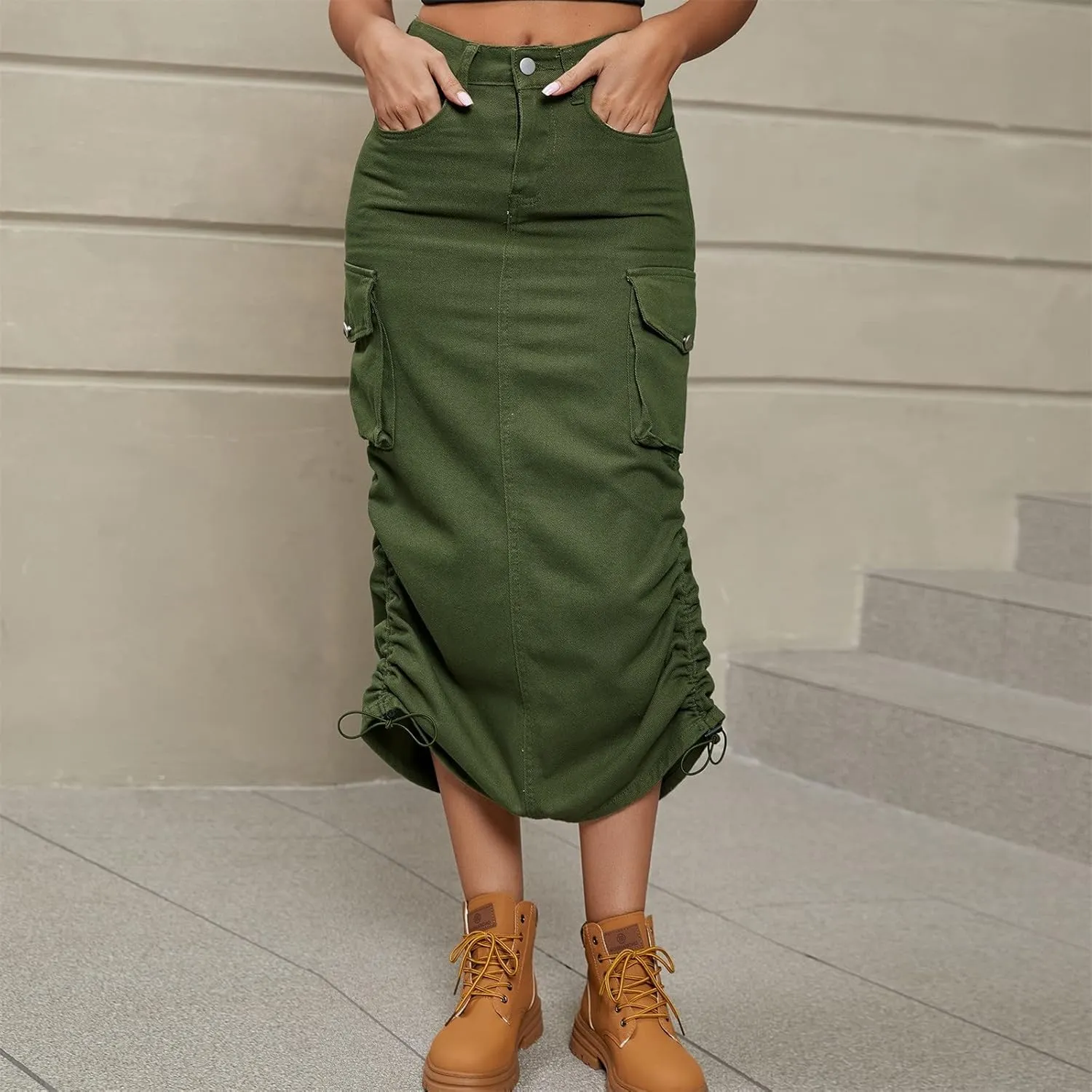 Women Elegant Skirt Long Skirt with Slit for Womens Autumn Retro Solid Midi Skirts with Pocket Pencil Skirt for