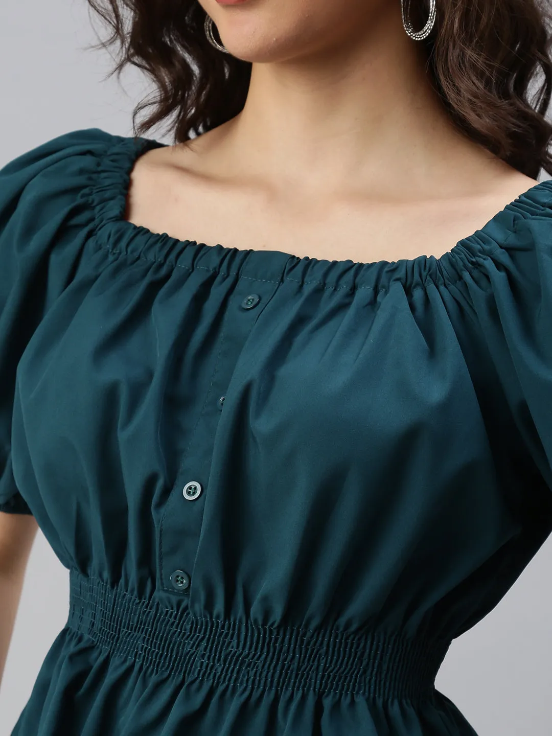 Women Green Crepe Cinched Waist Top