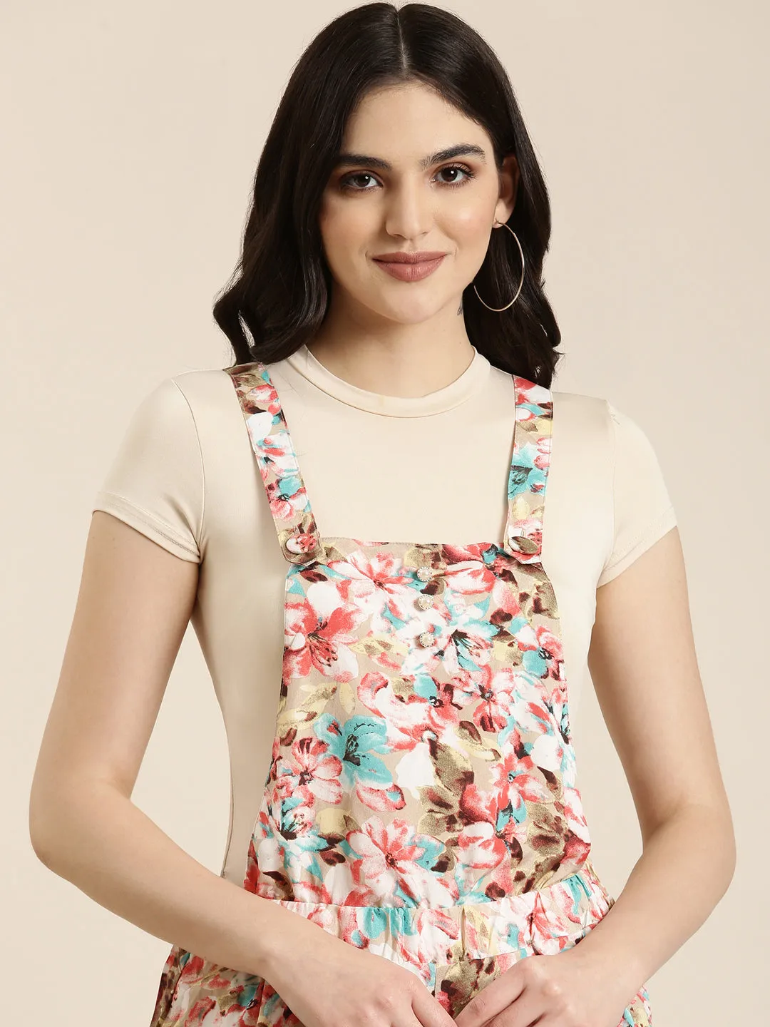 Women Multi Floral Printed Cotton Dungarees