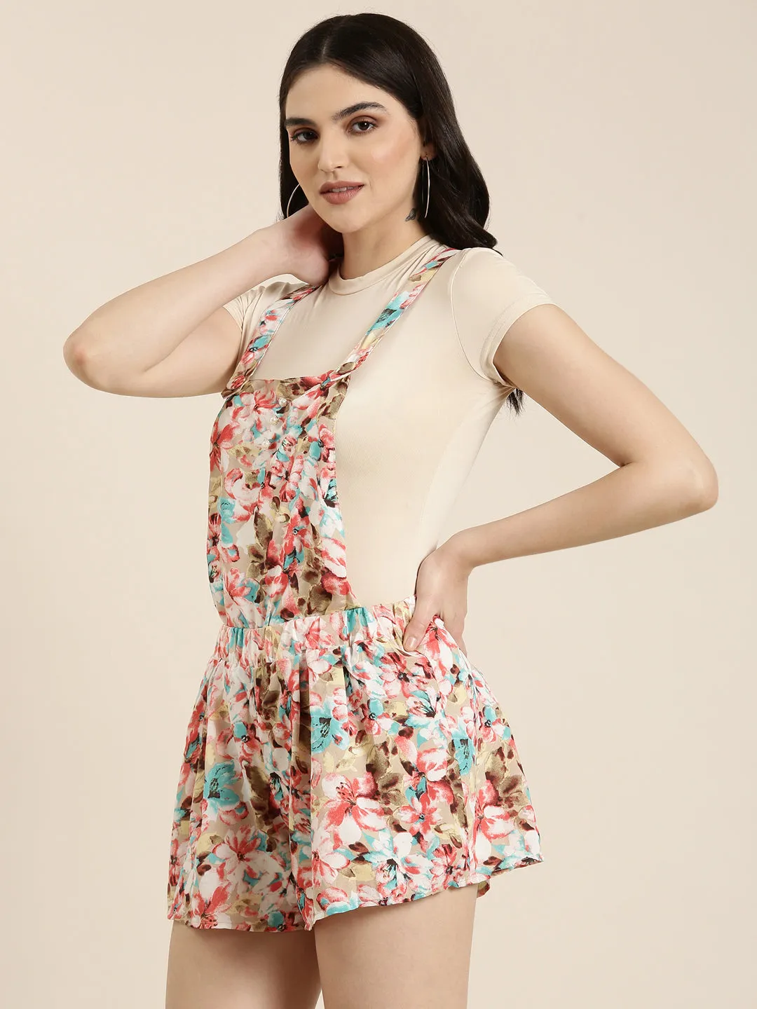 Women Multi Floral Printed Cotton Dungarees