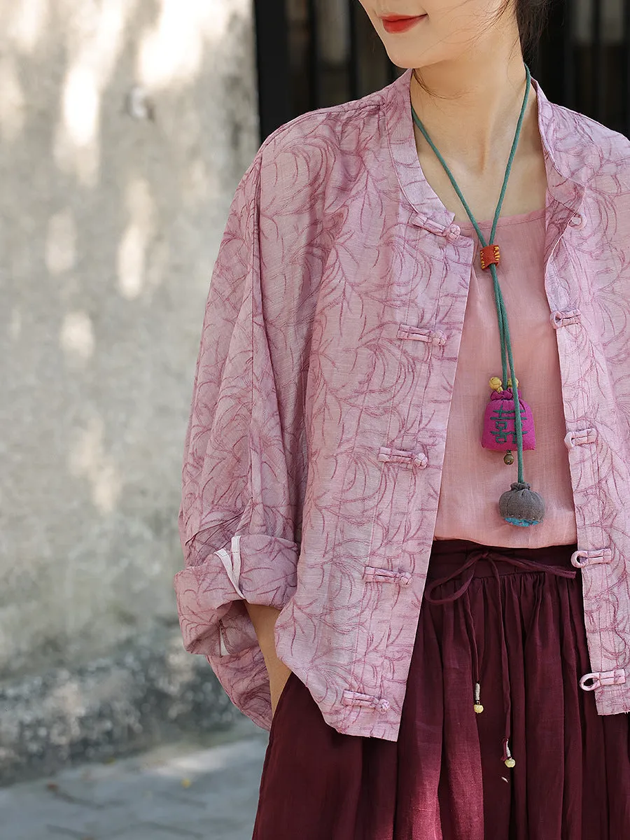 Women Summer Artsy Print Button-up Loose Shirt ZZ1034