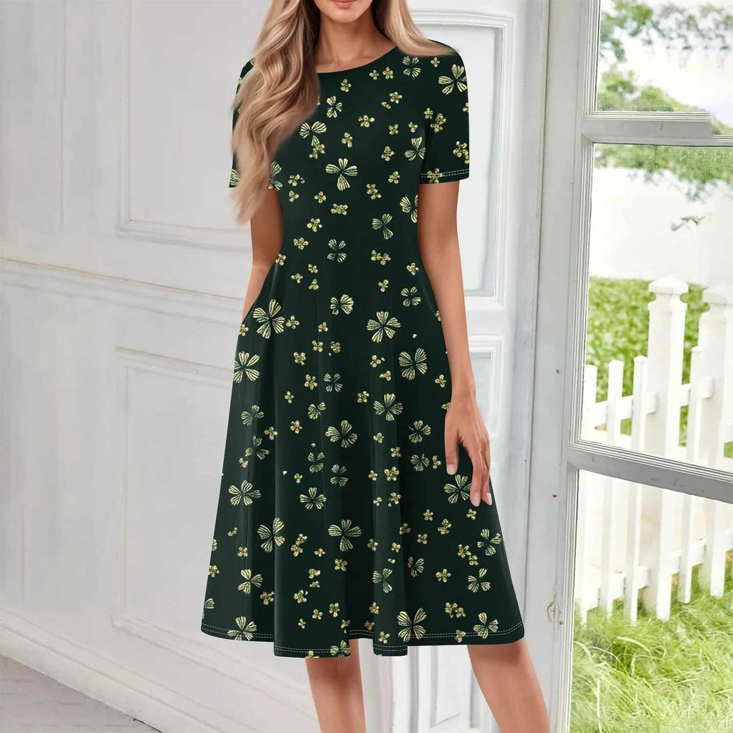 Women's Boho Dress Summer Casual Loose Trendy Short Sleeve Crew Neck Floral Print Midi Dresses 2025 Plus Size, S-3XL