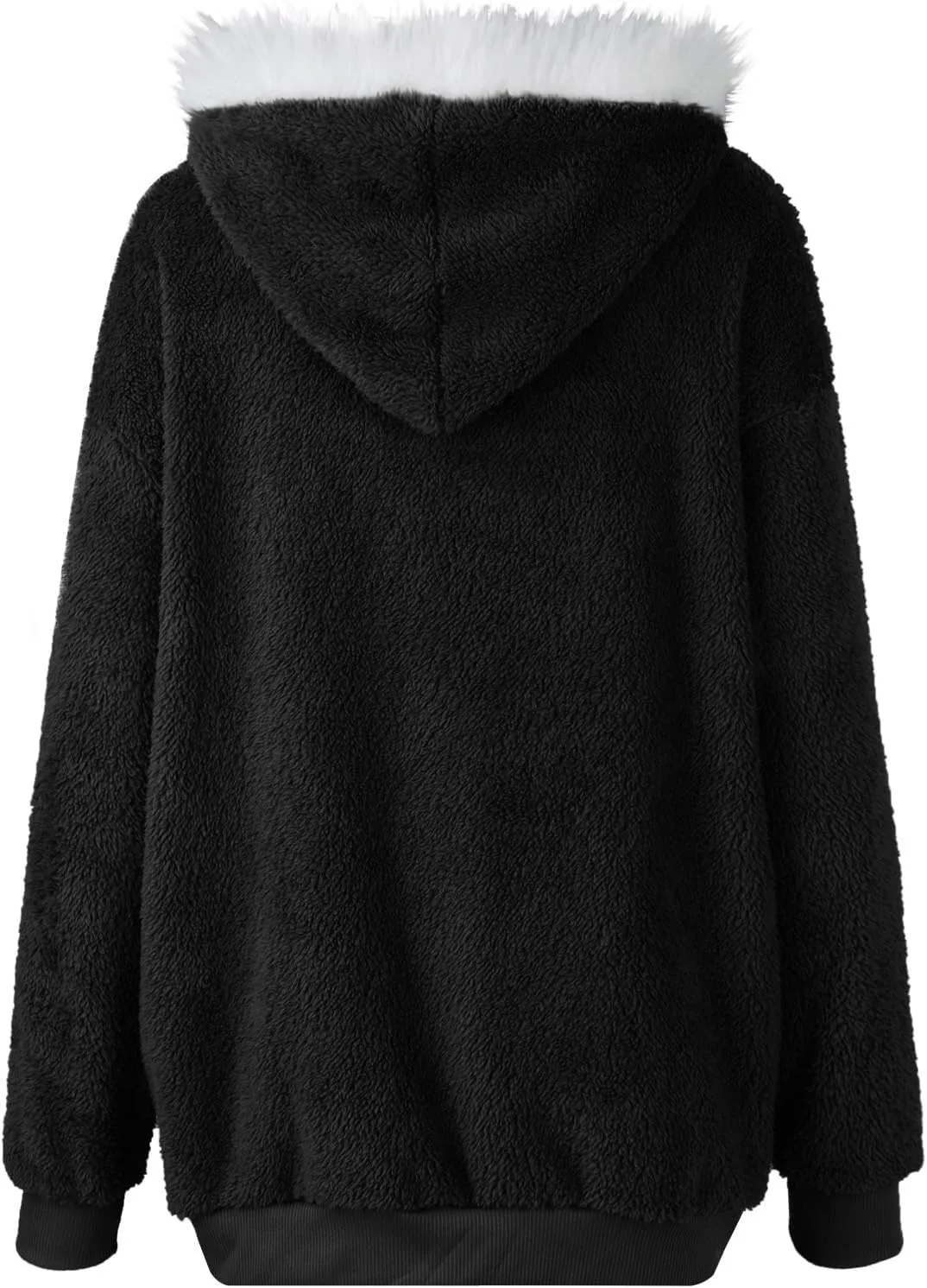 Womens Coats Fuzzy Fleece Cardigan Winter Warm Zip Up Hooded Sherpa Jackets 2024 Fluffy Outerwear with Pocket S-5XL