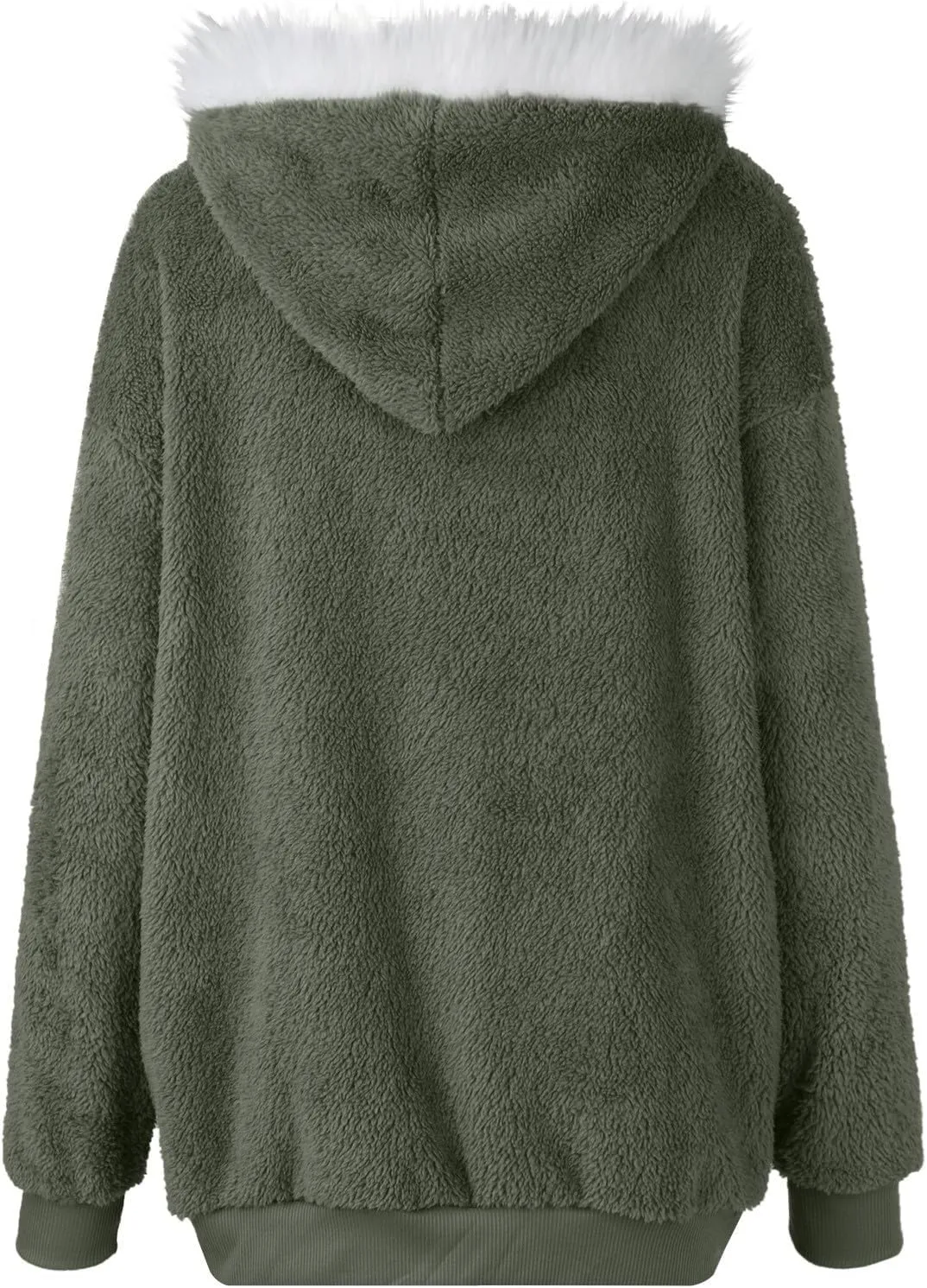Womens Coats Fuzzy Fleece Cardigan Winter Warm Zip Up Hooded Sherpa Jackets 2024 Fluffy Outerwear with Pocket S-5XL