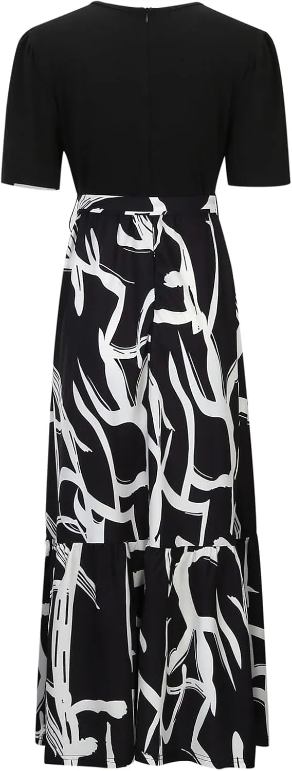 Women's Maxi Dress Floral Print Wrap Short Sleeve Summer Dresses High Waist Swing A Line Sundress Beach Vacaton Outfit 2025