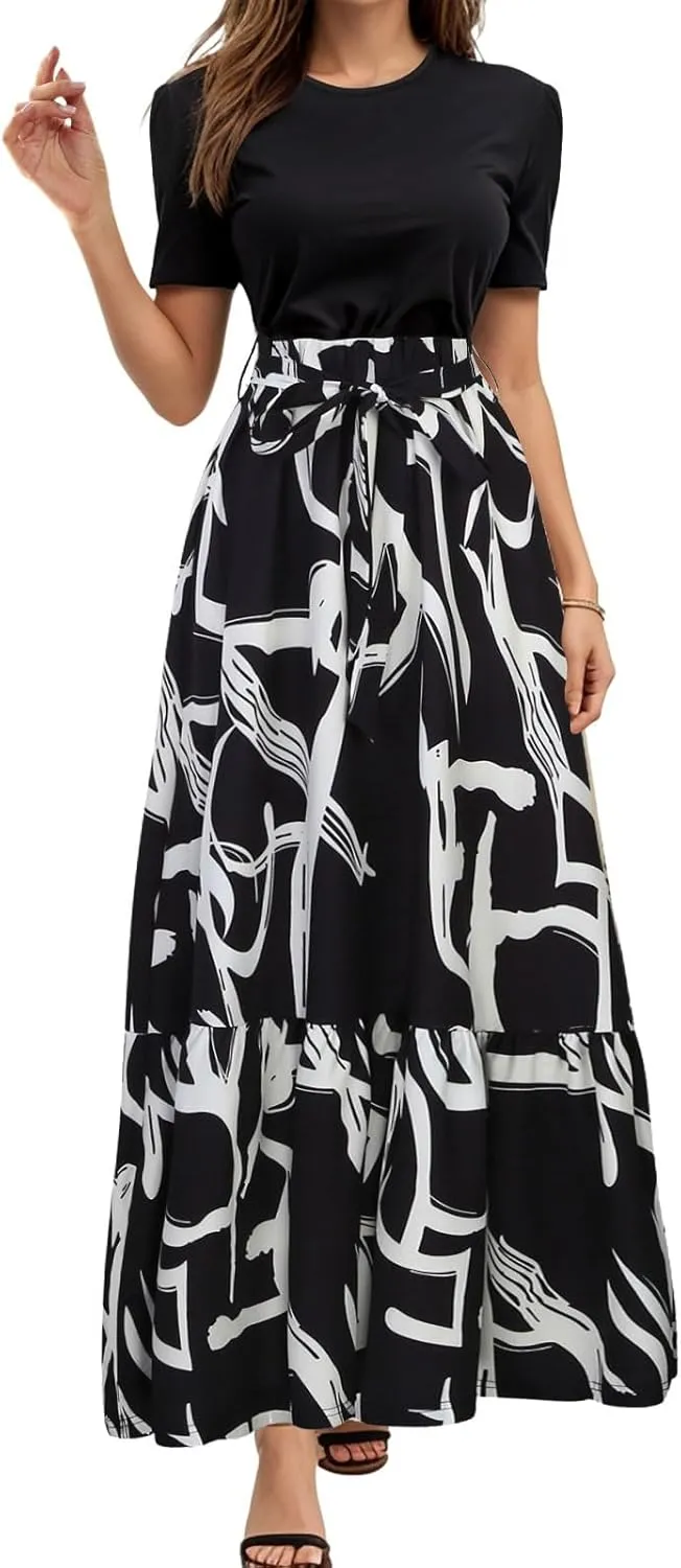 Women's Maxi Dress Floral Print Wrap Short Sleeve Summer Dresses High Waist Swing A Line Sundress Beach Vacaton Outfit 2025