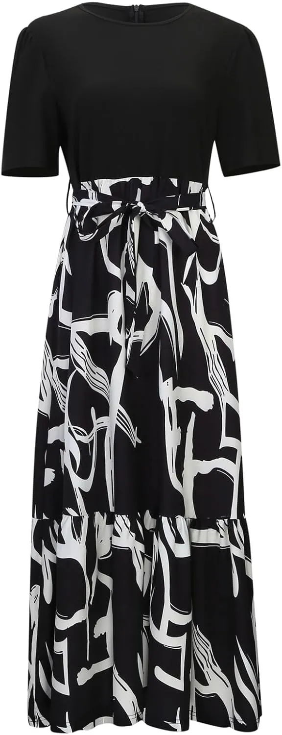 Women's Maxi Dress Floral Print Wrap Short Sleeve Summer Dresses High Waist Swing A Line Sundress Beach Vacaton Outfit 2025