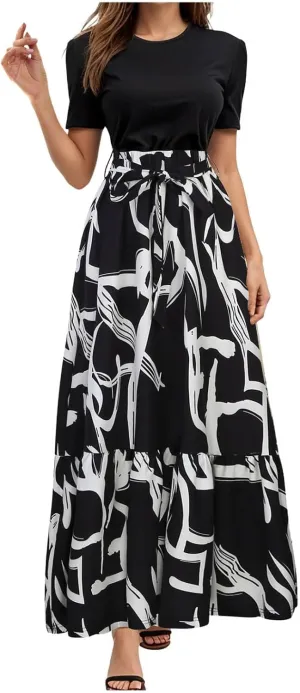 Women's Maxi Dress Floral Print Wrap Short Sleeve Summer Dresses High Waist Swing A Line Sundress Beach Vacaton Outfit 2025