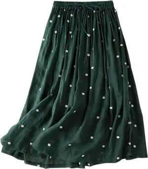 Womens Plus Size Maxi Skirt Linen Cotton Skirts Summer Causal Swiss Dot Elastic Waist Long Skirt Dress Clothes 2024