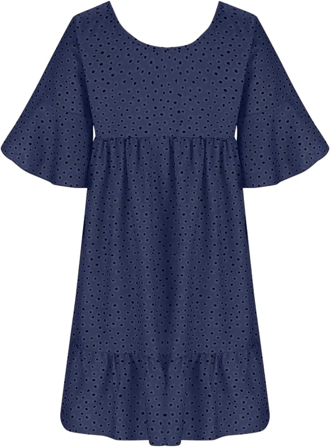 Womens Summer Dresses 2024 Casual Loose Crewneck Flowy Mini Dress Flowy Short Sleeve Empire Waist Ruffle Mini Dress