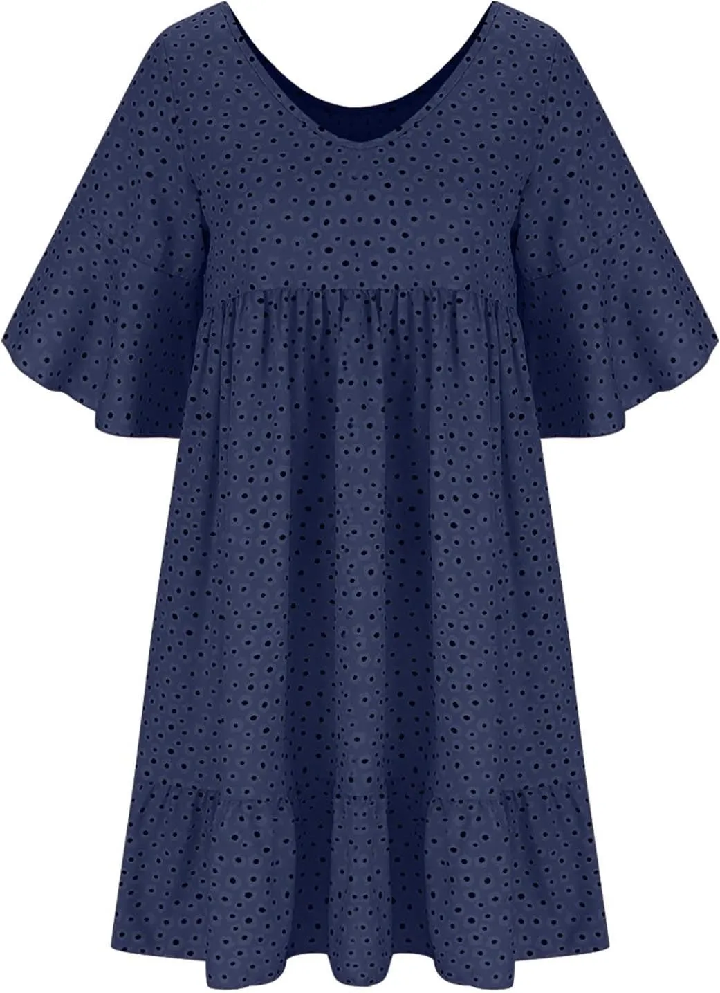 Womens Summer Dresses 2024 Casual Loose Crewneck Flowy Mini Dress Flowy Short Sleeve Empire Waist Ruffle Mini Dress