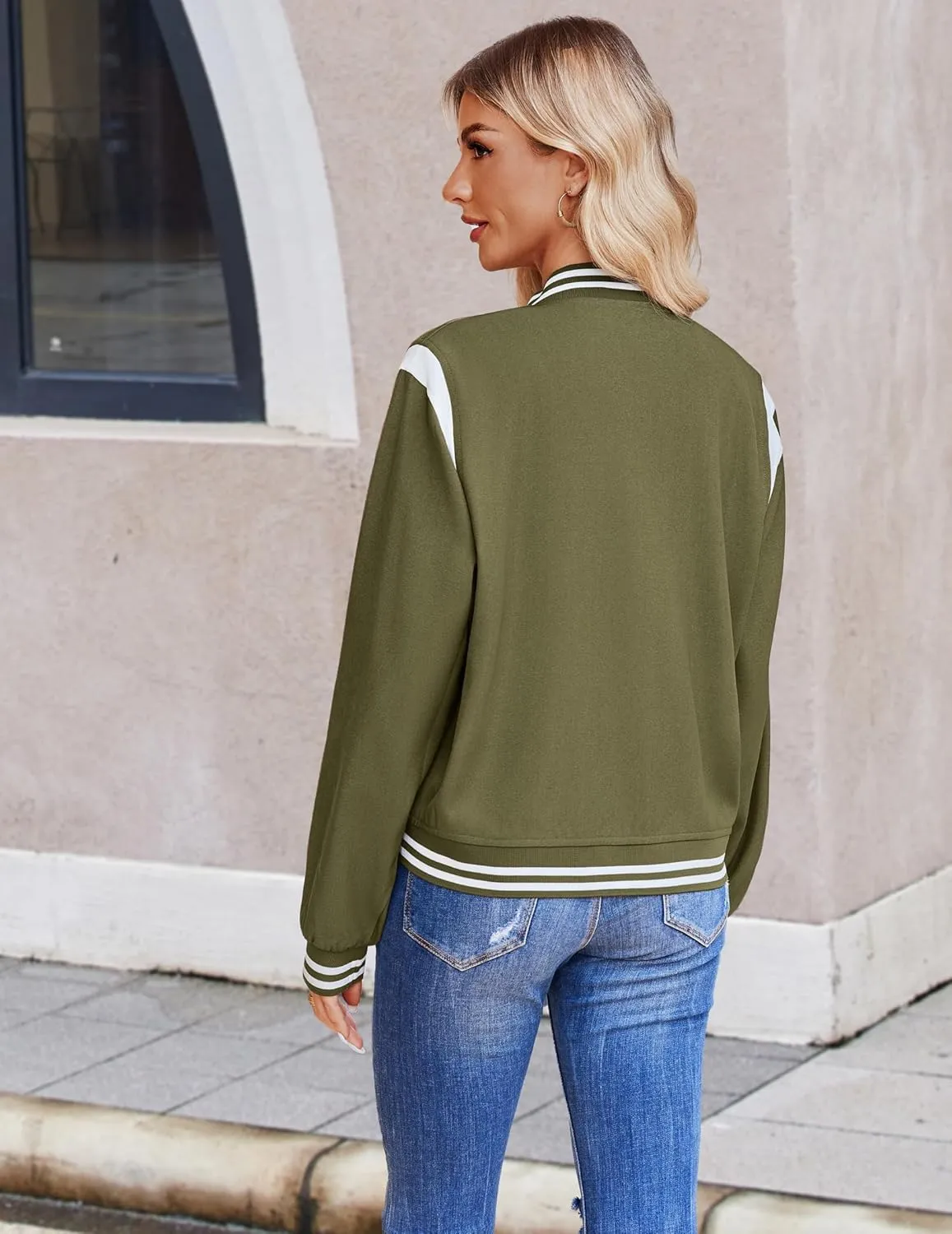 Zeagoo Bomber Jacket Women Varsity Casual Button Down Lightweight Spring Short Outwear with Pockets