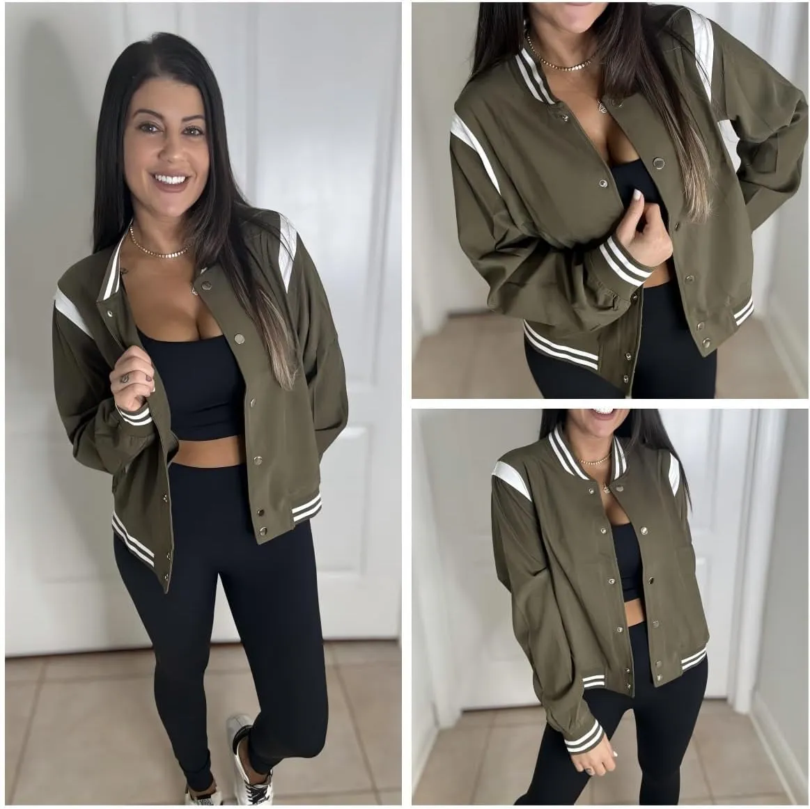 Zeagoo Bomber Jacket Women Varsity Casual Button Down Lightweight Spring Short Outwear with Pockets