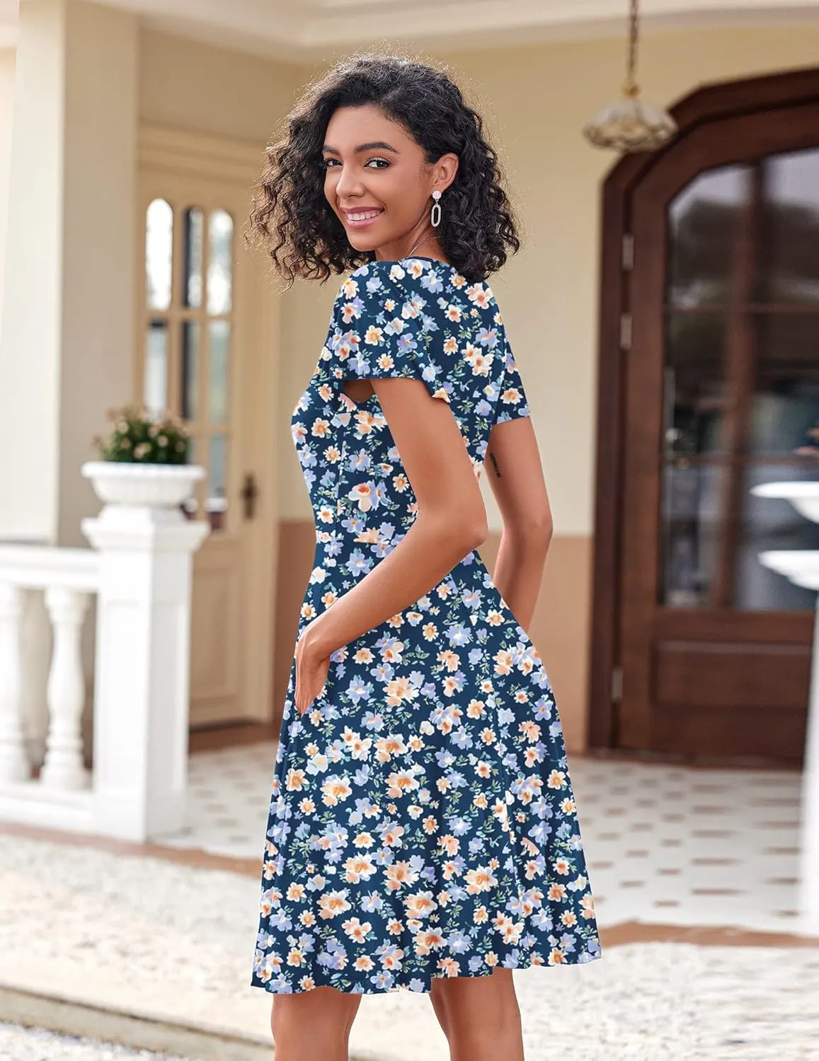 Zeagoo Womens Summer Dress Casual Swing Floral Ruffle Short Sleeve Sundresses Beach Mini A-line Shift Dress 2025 with Pockets