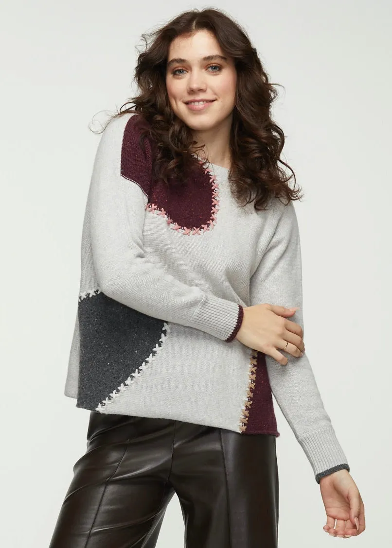 ZP5306 Boat Neck Knit Sweater W/Patch Work Design