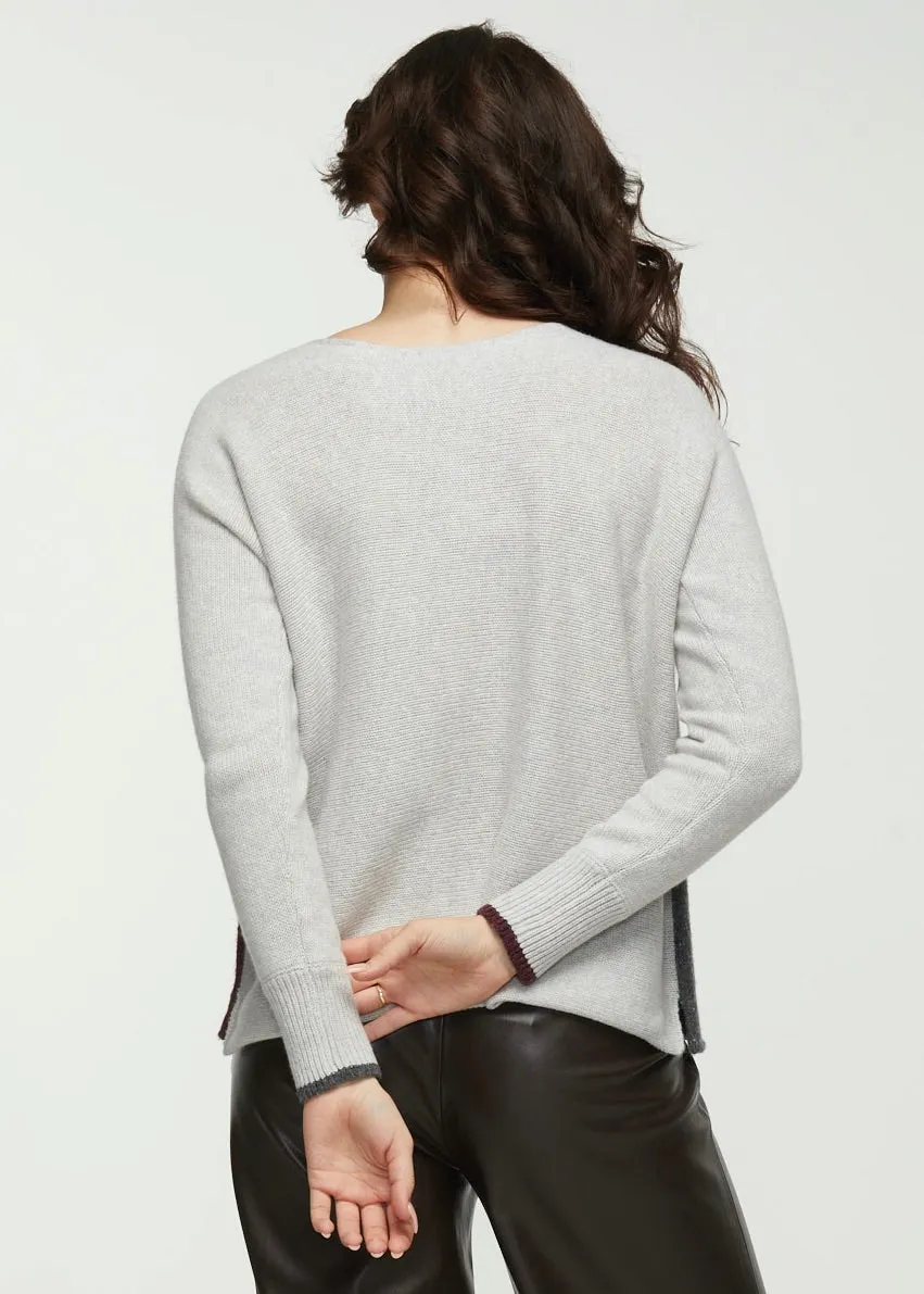 ZP5306 Boat Neck Knit Sweater W/Patch Work Design
